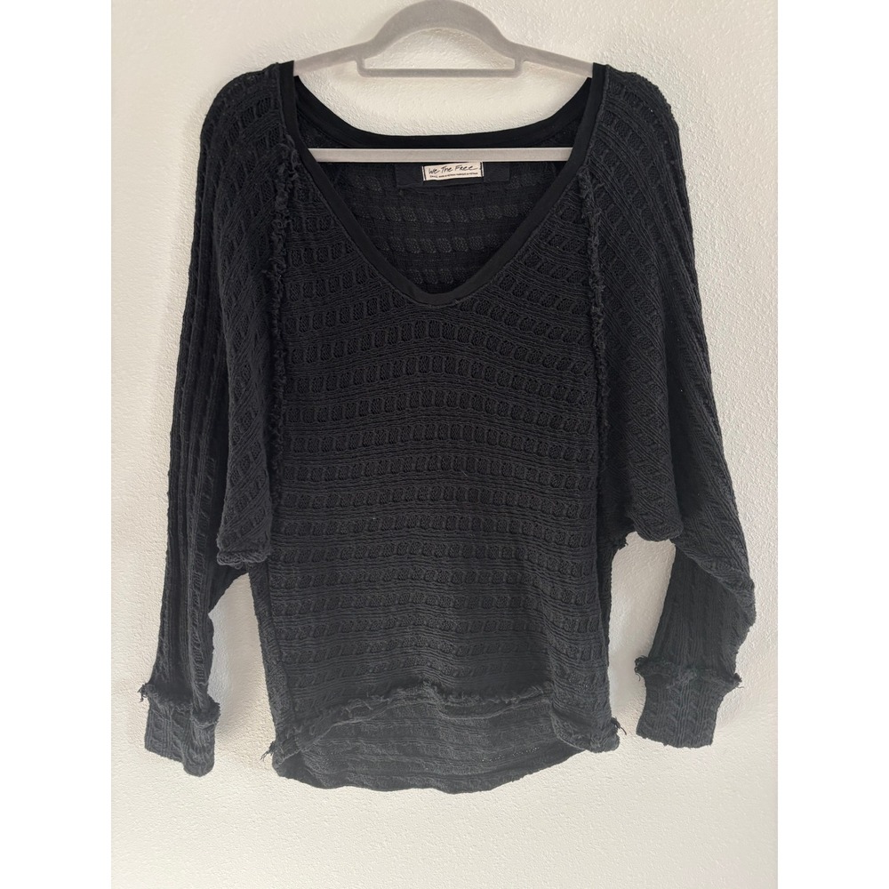 Free People Hacci Sweater‎ Womens Small Black Oversized Boho Open Knit